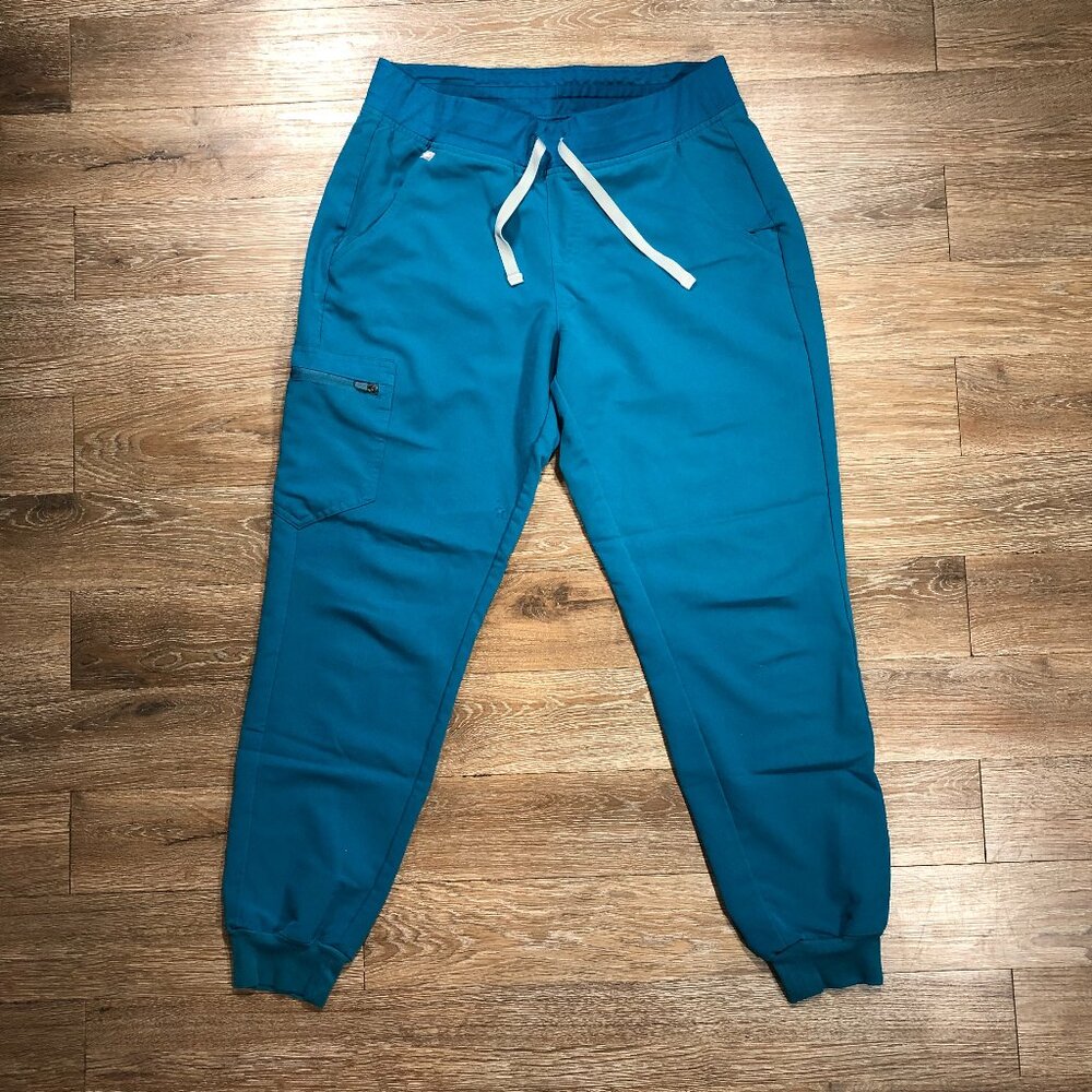 Figs Teal Track Joggers with White Drawstring
